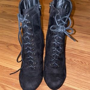 Black suede heeled booties